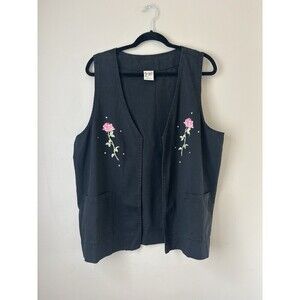Cactus California Vest Women's L Black Embroidered Rose Western Boho